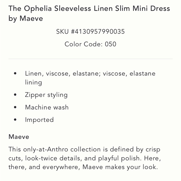 NWT Anthropologie The Ophelia Sleeveless Linen Mini Dress by Maeve Size 14 - Picture 5 of 9